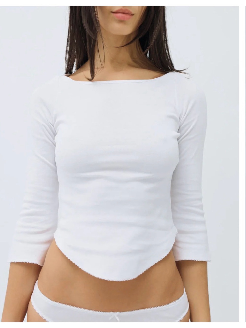 Classic White rina Boatneck Long Sleeve Tee